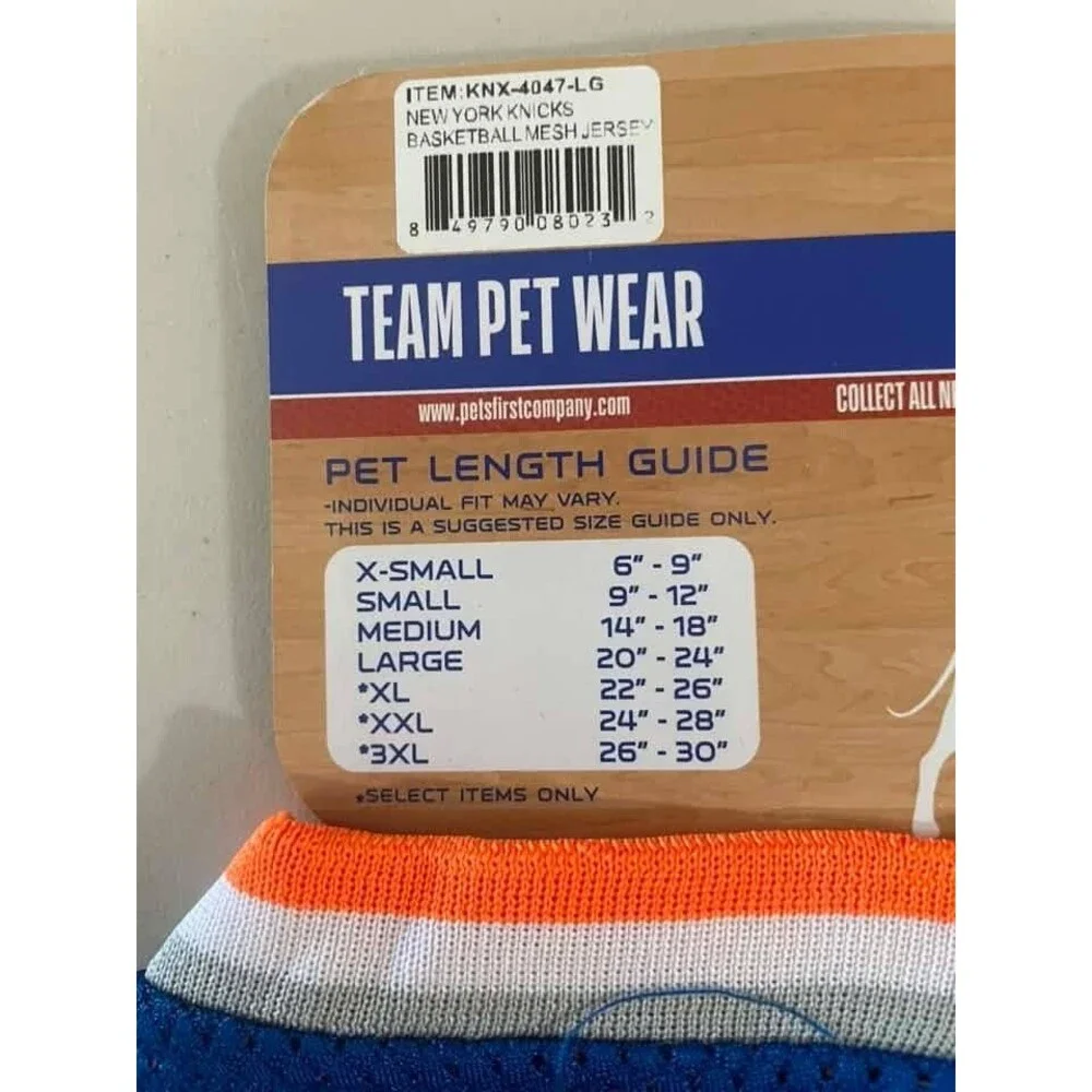 NWT New York Knicks Pet Jersey for Dogs/Cats w/Gold Championship Patch Sz Large
